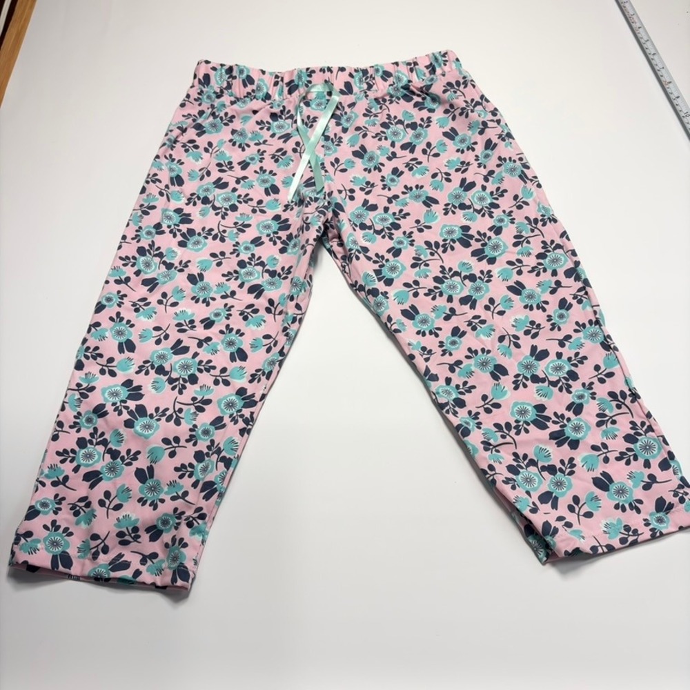 Talulah Womens Medium Pink Teal Floral Cropped Pajama Lounge Pants Drawstring